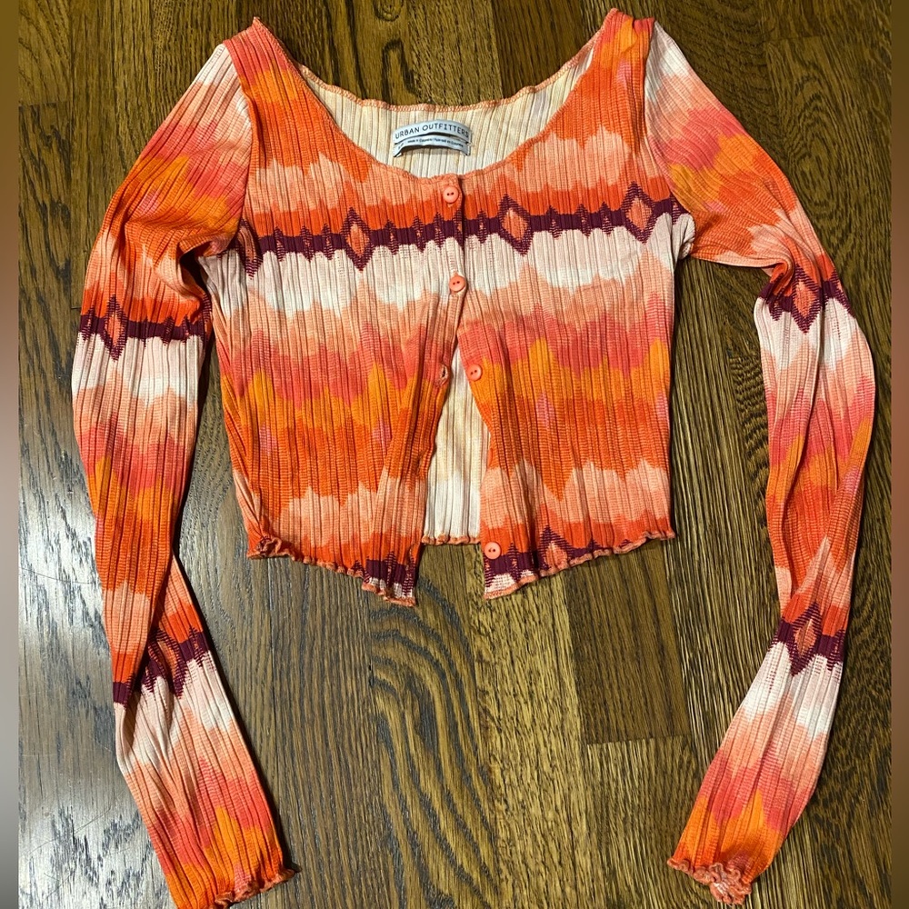 Orange and Pink Women's Button up Crop Top